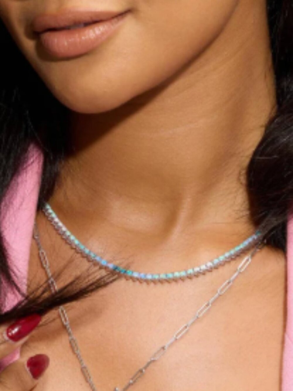 MELINDA MARIA Not Your Basic Blue Opal Gold Ombré Tennis Necklace, 16' NWT - Picture 2 of 4